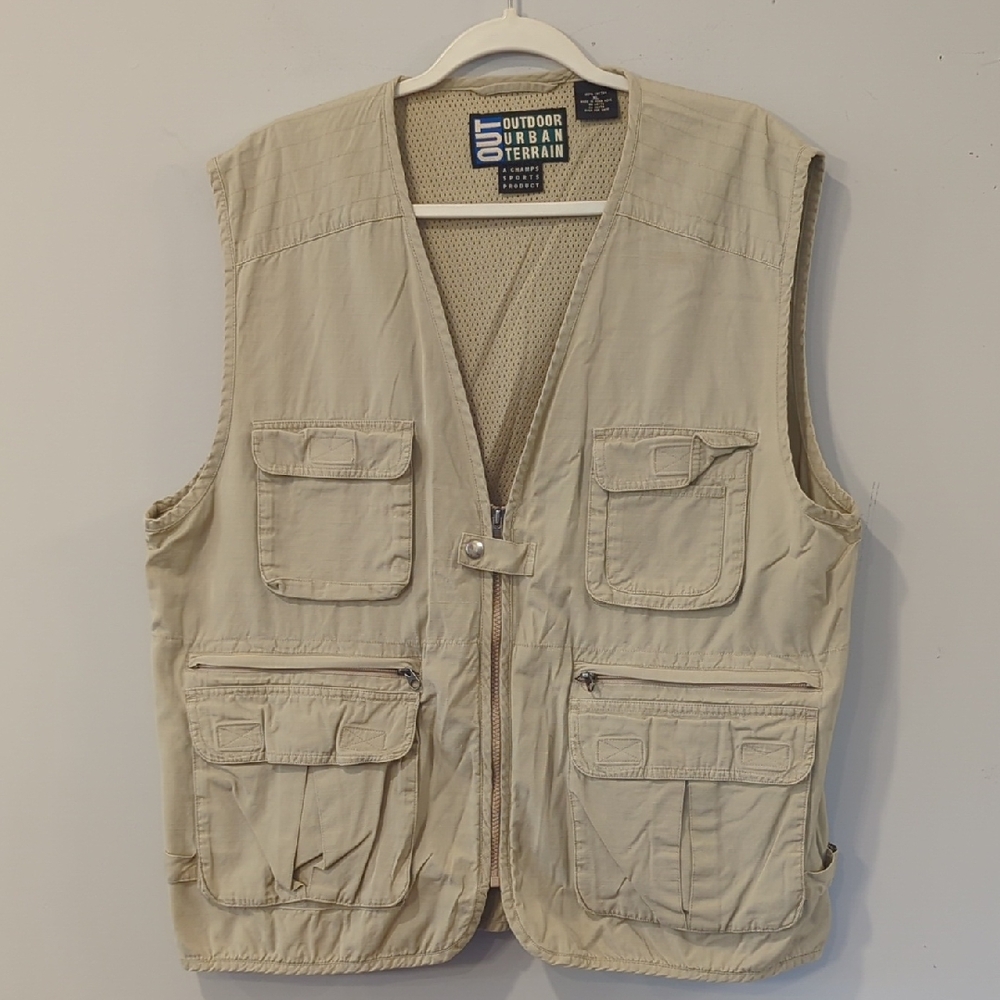 Men's Utility Vest Fishing Motorcycle size XL Tan 100%‎ Cotton
